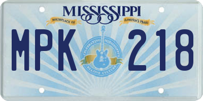 MS license plate MPK218
