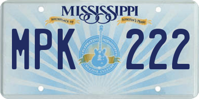 MS license plate MPK222