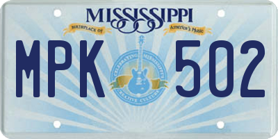 MS license plate MPK502