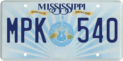 MS license plate MPK540
