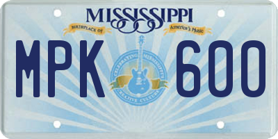 MS license plate MPK600