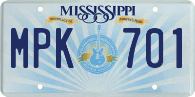 MS license plate MPK701