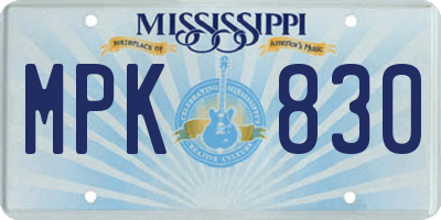 MS license plate MPK830