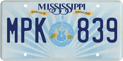 MS license plate MPK839