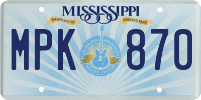MS license plate MPK870