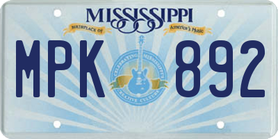 MS license plate MPK892