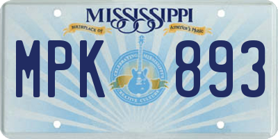 MS license plate MPK893