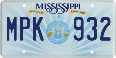 MS license plate MPK932