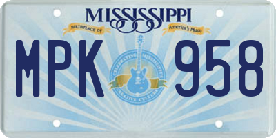 MS license plate MPK958