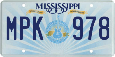 MS license plate MPK978
