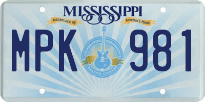 MS license plate MPK981