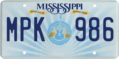 MS license plate MPK986