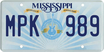 MS license plate MPK989