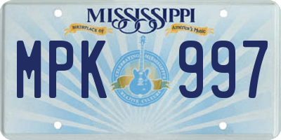 MS license plate MPK997