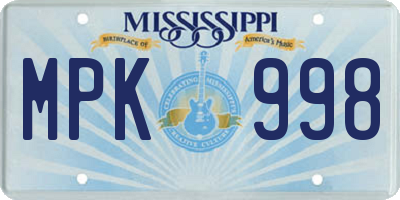 MS license plate MPK998