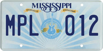 MS license plate MPL012