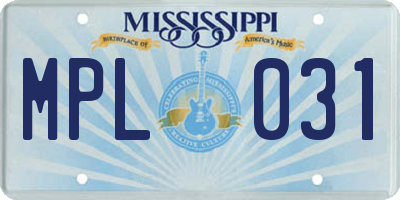 MS license plate MPL031