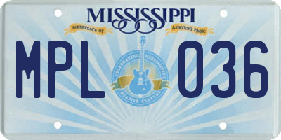 MS license plate MPL036