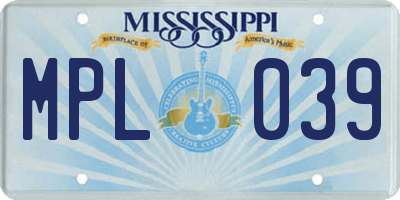 MS license plate MPL039