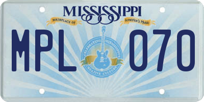 MS license plate MPL070