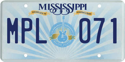 MS license plate MPL071