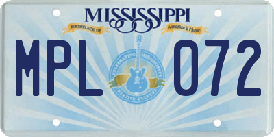 MS license plate MPL072