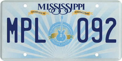 MS license plate MPL092