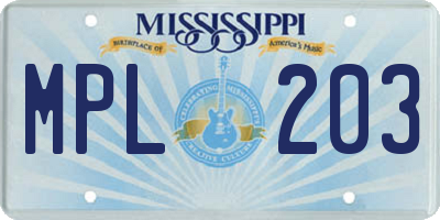 MS license plate MPL203