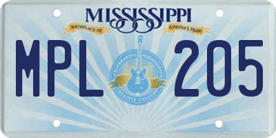 MS license plate MPL205