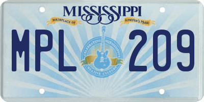 MS license plate MPL209
