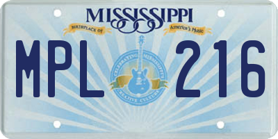 MS license plate MPL216