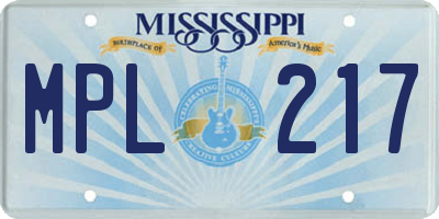 MS license plate MPL217