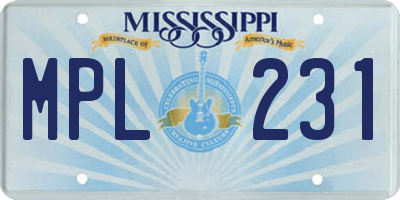 MS license plate MPL231