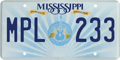 MS license plate MPL233