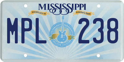 MS license plate MPL238