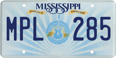 MS license plate MPL285