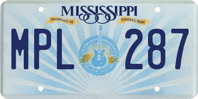 MS license plate MPL287