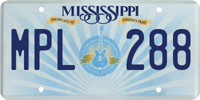 MS license plate MPL288