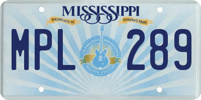 MS license plate MPL289