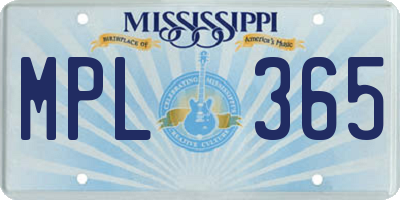 MS license plate MPL365