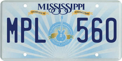 MS license plate MPL560
