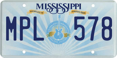 MS license plate MPL578