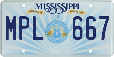 MS license plate MPL667