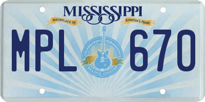 MS license plate MPL670