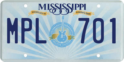 MS license plate MPL701