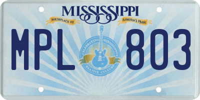 MS license plate MPL803