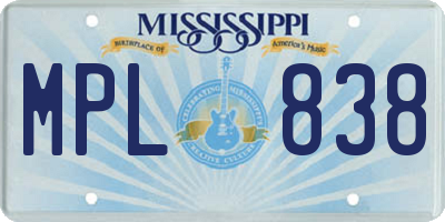 MS license plate MPL838