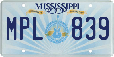 MS license plate MPL839