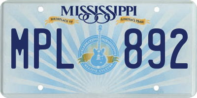MS license plate MPL892