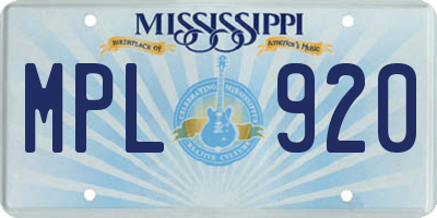 MS license plate MPL920